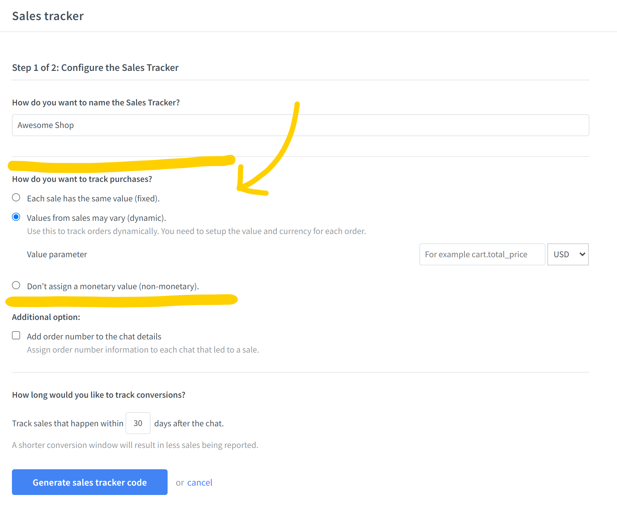 Picking a tracking method for the LiveChat Sales Tracker